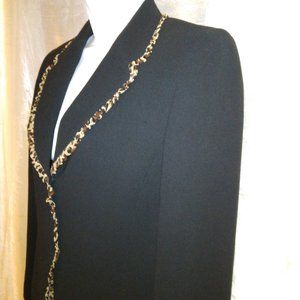 Women's Black Blazer with Ruffle Animal Print Trim Size:6